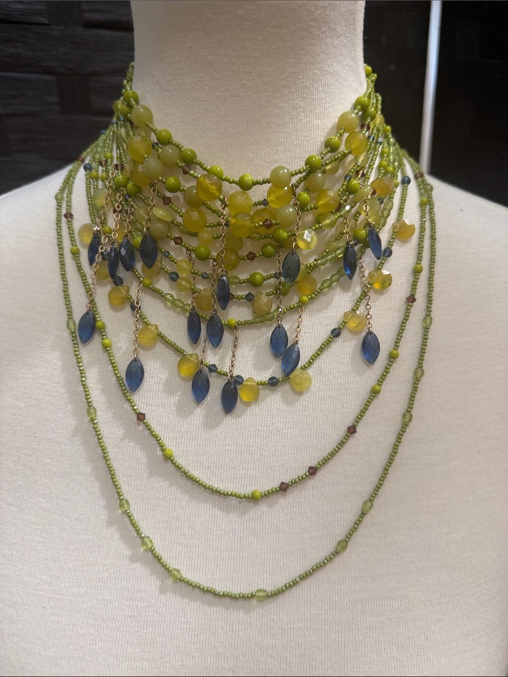 Erickson Beamon Lime, Yellow & Blue Multi-Strand Beaded Necklace